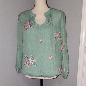 Fig and Flower Mint Floral Blouse Sz PXL